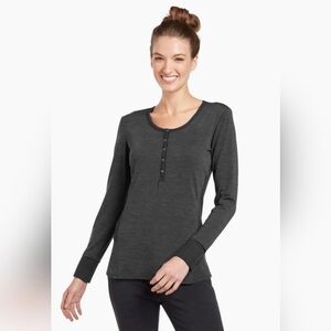 KUHL Svenna Henley Shirt Womens Grey Long Sleeve Waffle Performance Medium